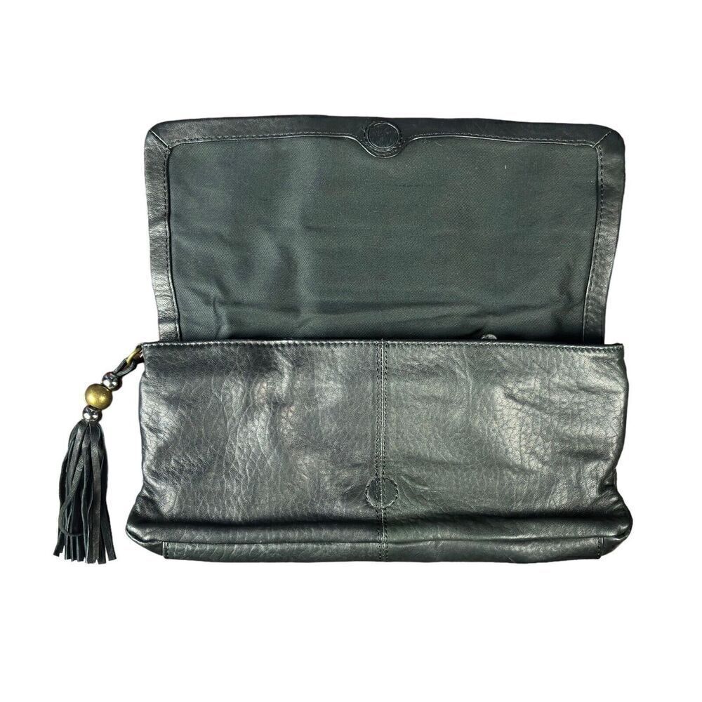 Vince Camuto Clutch Black Gold Metal Studded Tassel Leather Magnetic Purse - Picture 5 of 8